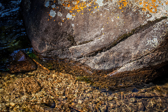 Chalk Creek, rock, boulder, lichen, water, spring, fall, moss