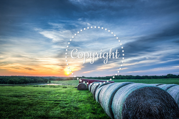 Hay Bales and Horse Trailer Sunrise