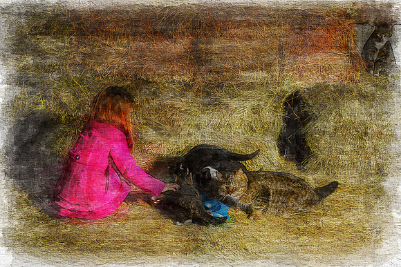 Feeding Time in the Barn - Watercolor