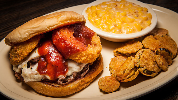 Zarda Average Joe sandwich with fried pickles
